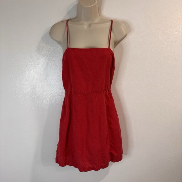 Zara Tank Top Dress M Red Linen Strappy Square Neck Open Back Holiday Festival - Picture 1 of 8